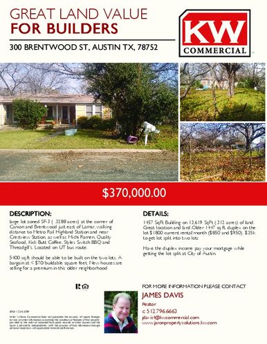 Land For Sale: 300 Brentwood St, Austin, TX 78752